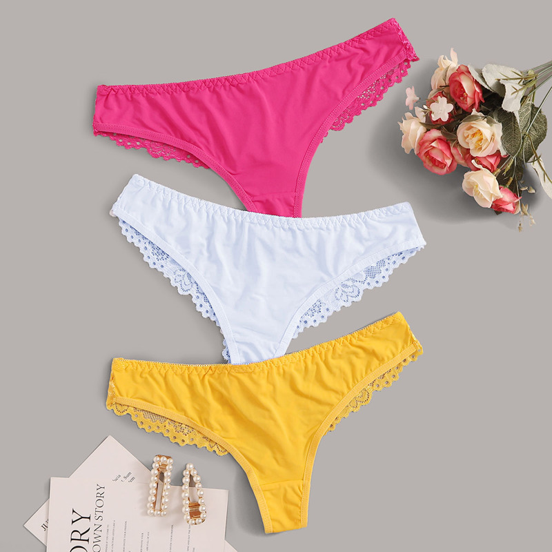 

3pack Contrast Lace Panty Set, Multicolor