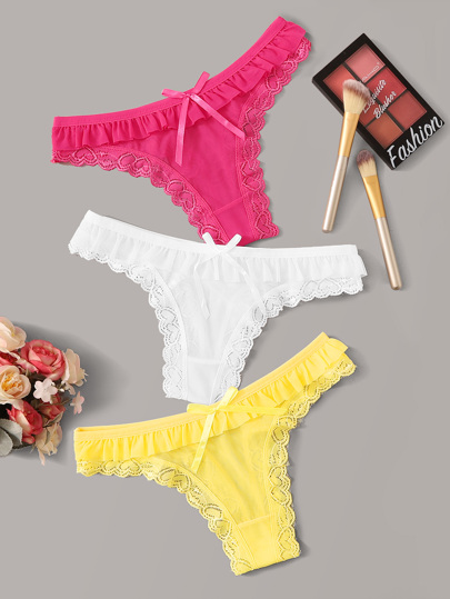 طقم ملابس داخلية تريكو بتصميم دانتيل, ملابس داخلية نسائية مثيرة 3 حبات