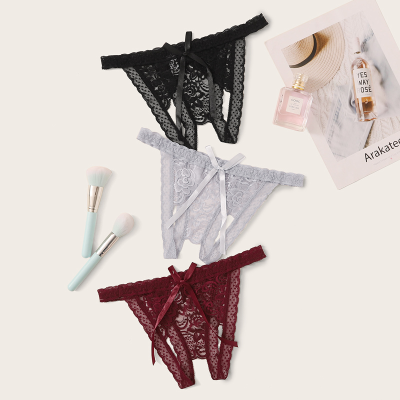 

3pack Floral Lace Crotchless Panty Set, Multicolor