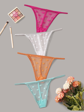 4 paquetes Conjunto de bragas de malla transparente con lunares, lencería