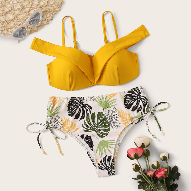 

Underwire Tropical Tie Side Bikini Swimsuit, Multicolor