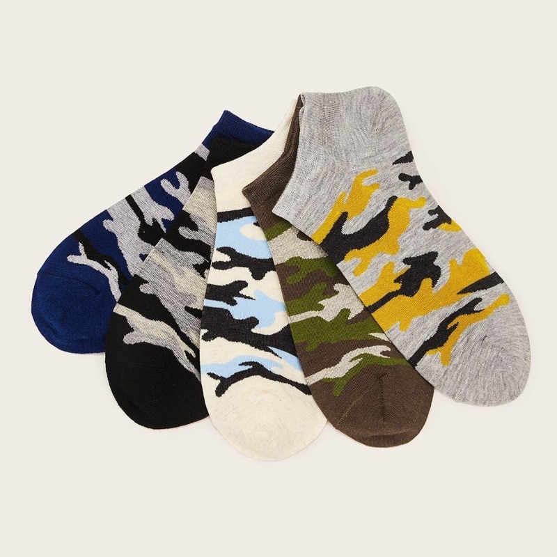 

Guys 5pairs Camouflage Pattern Ankle Socks, Multicolor