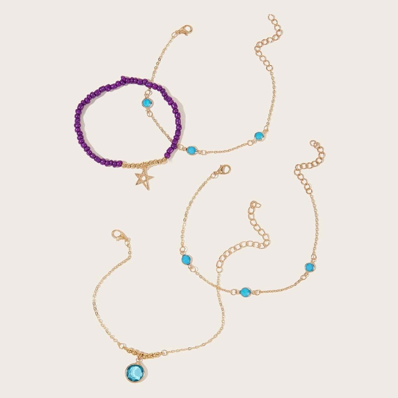 

4pcs Star & Stone Decor Chain Anklet, Multicolor