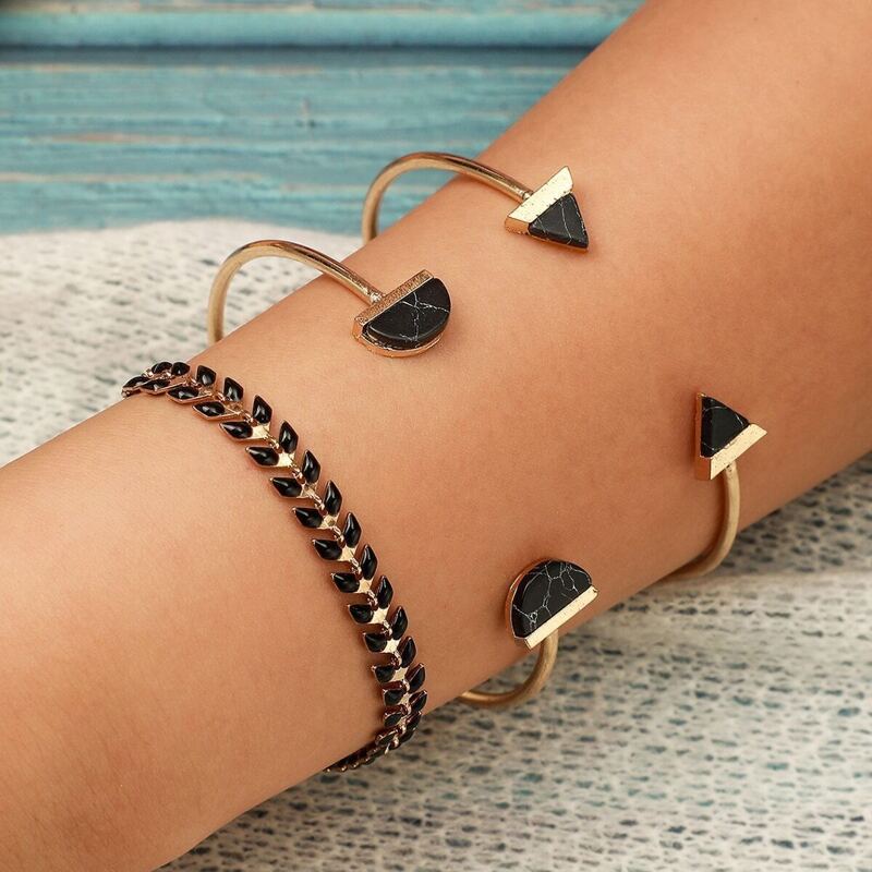 

3pcs Geometric Decor Bracelet, Gold