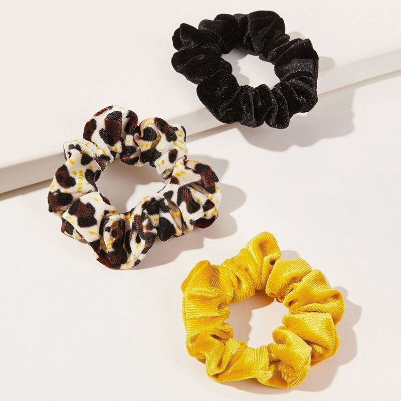 

3pcs Leopard Pattern Velvet Scrunchie, Multicolor