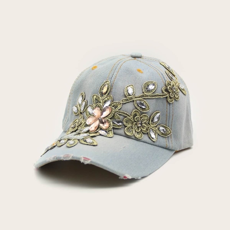 

Gemstone Flower Decor Baseball Cap, Blue