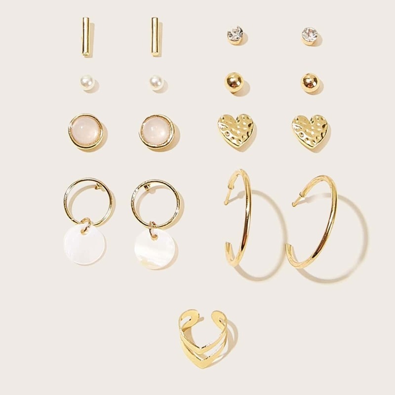 

17pcs Faux Pearl & Heart Decor Earrings