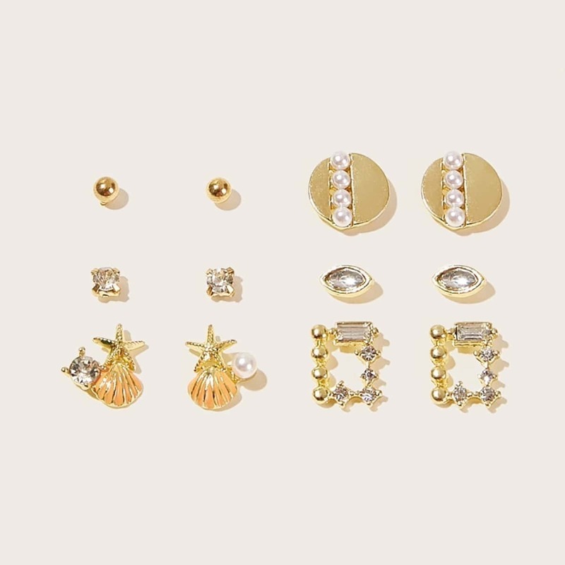 

6pairs Shell & Faux Pearl Decor Earrings