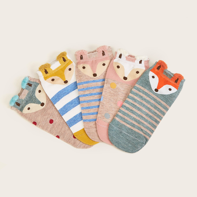 

5pairs Fox Pattern Socks, Multicolor