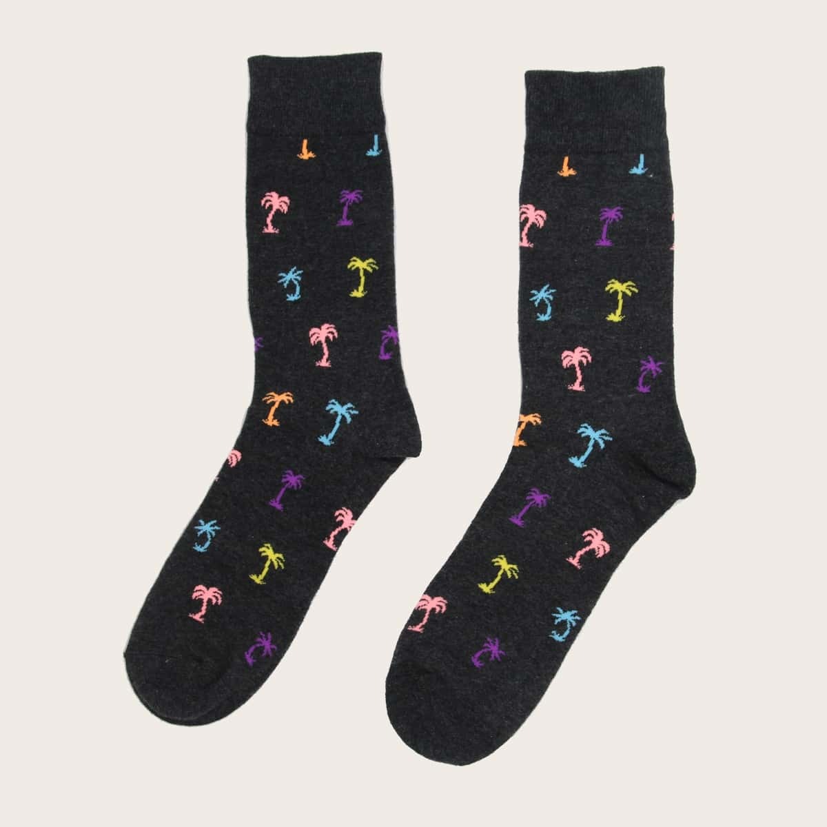 

1pair Coconut Tree Pattern Socks, Multicolor