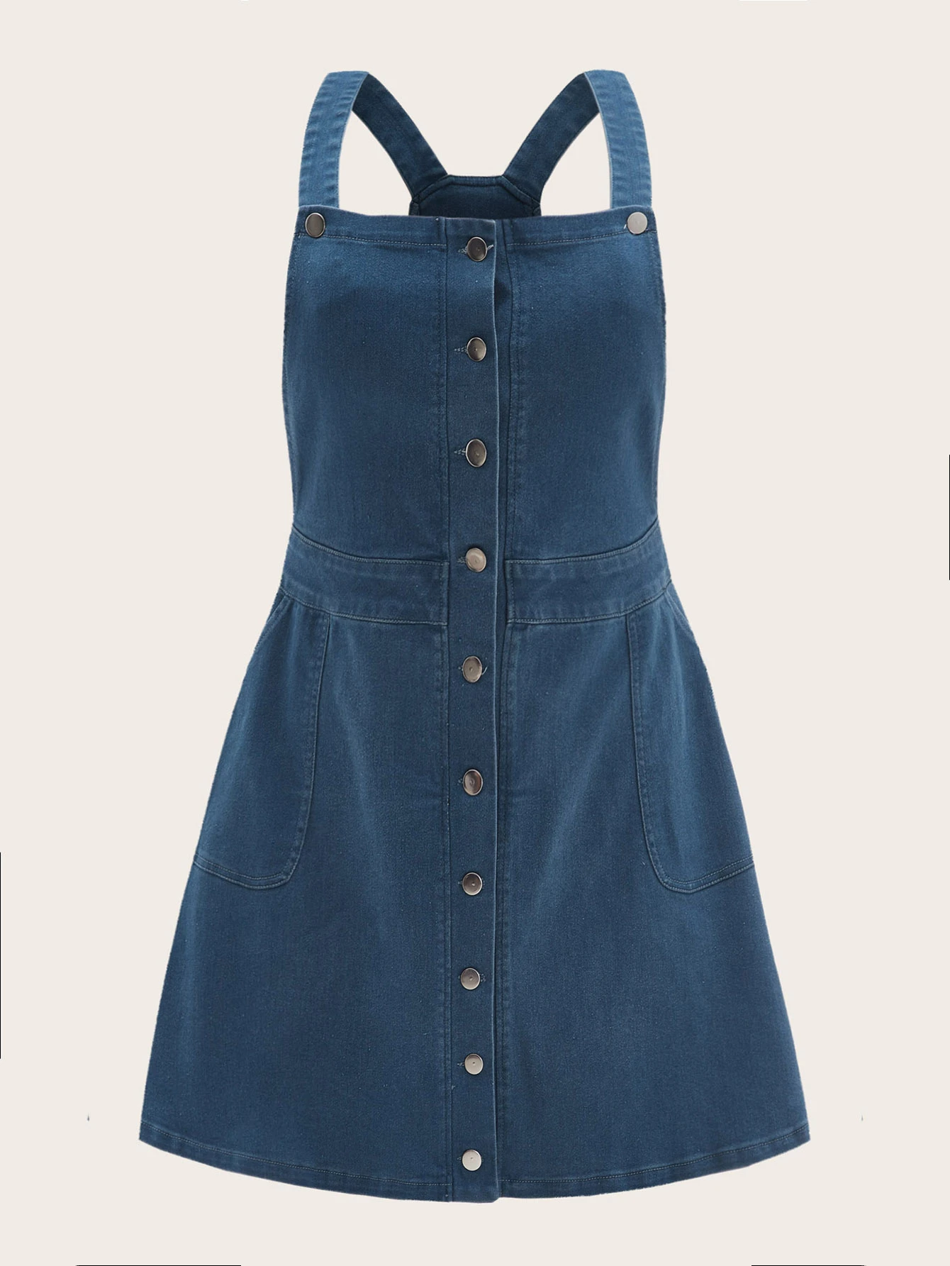 button up denim pinafore dress