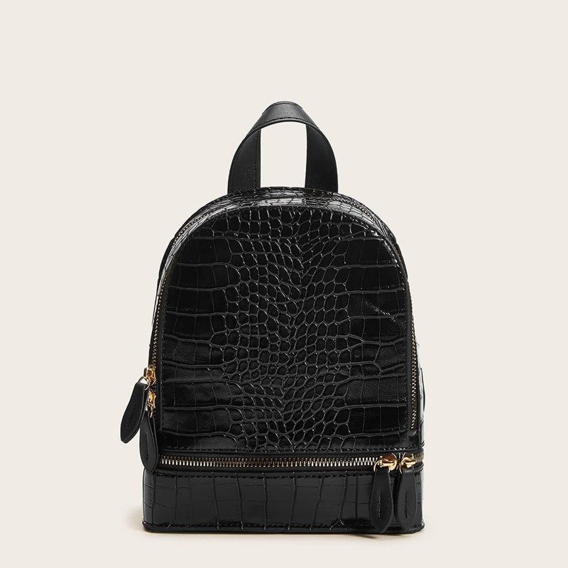 

Croc Embossed Zip Front Backpack, Black