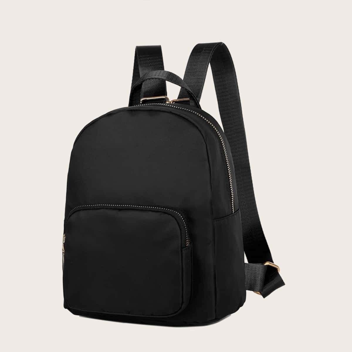 

Pocket Front Curved Top Backpack, Black