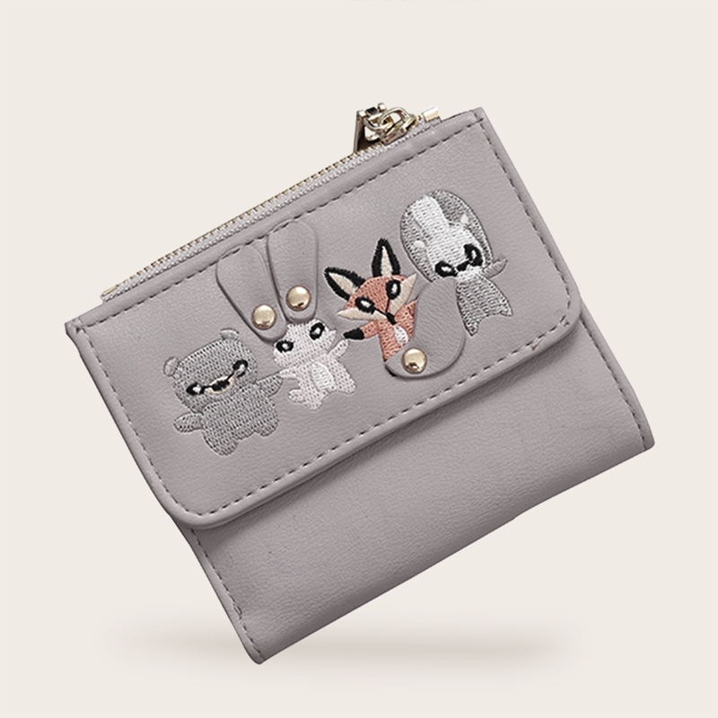 

Animal Embroidered Purse, Grey