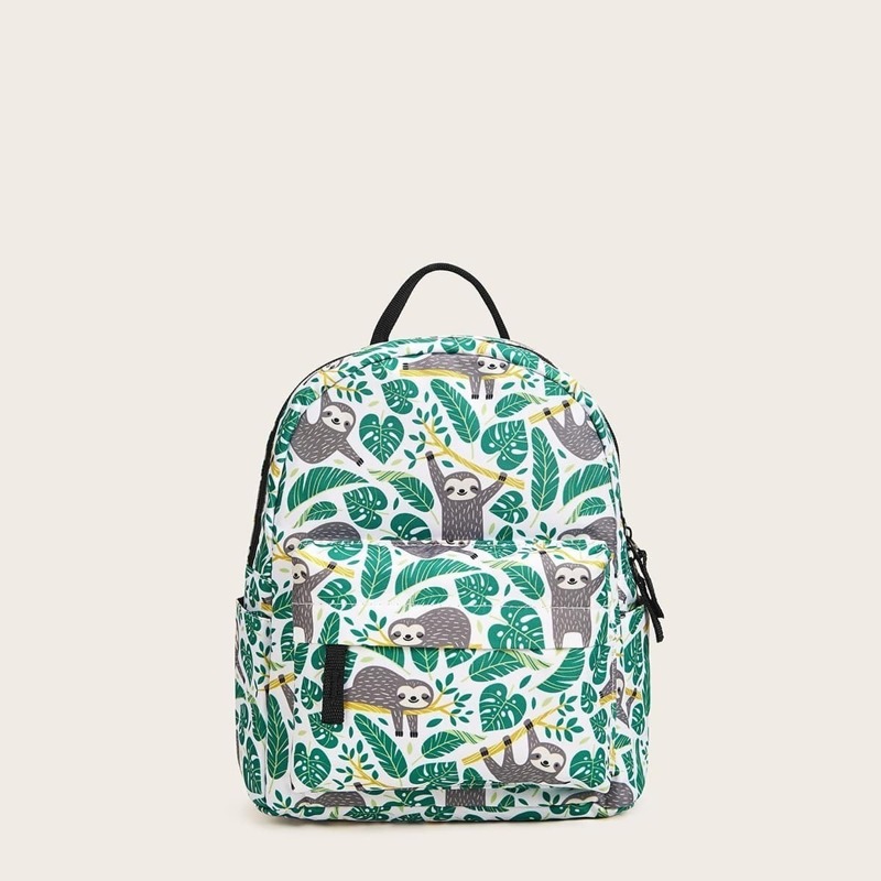 

Leaf Print Pocket Front Backpack, Multicolor
