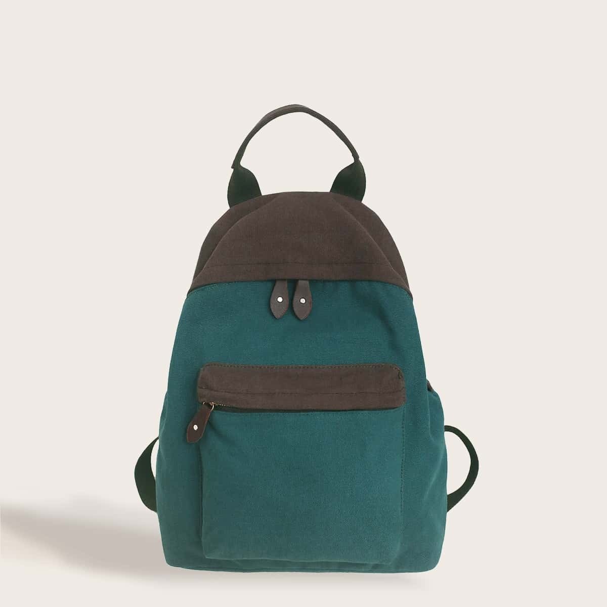 

Two Tone Canvas Pocket Front Backpack, Multicolor
