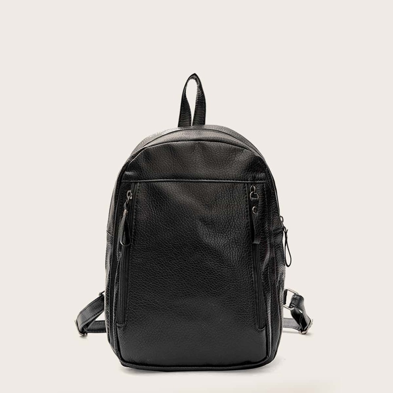 

Double Zip Front Textured Backpack, Black