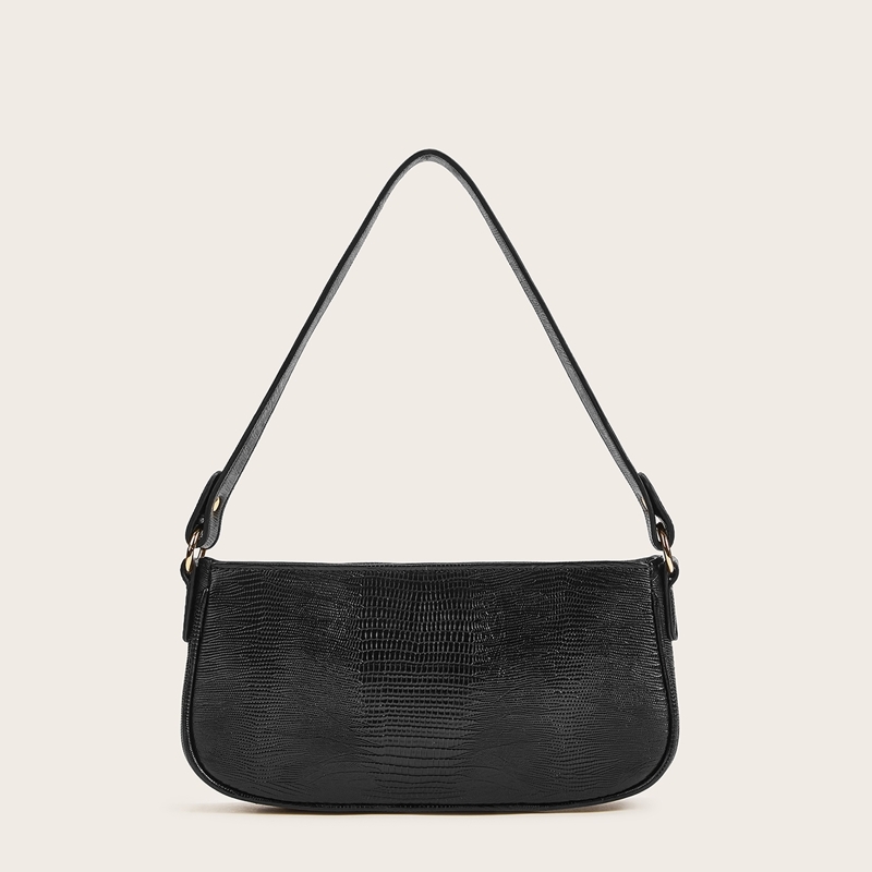 

Croc Embossed Baguette Bag, Black