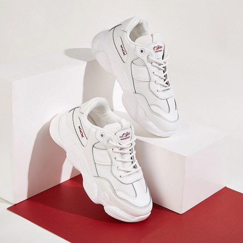 

Lace-up Front Mesh Panel Chunky Sneakers, White