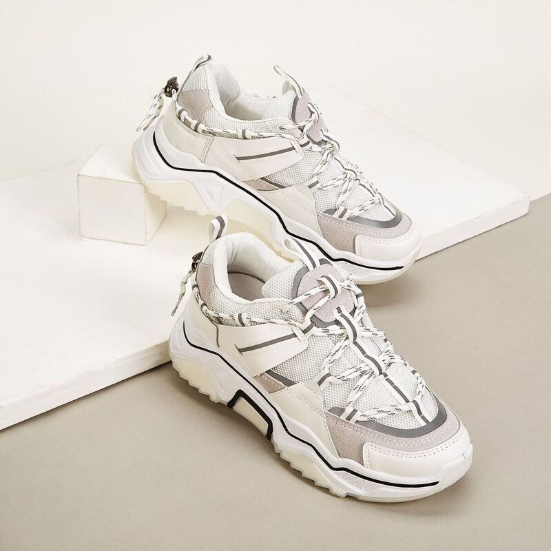 

Lace-up Front Mesh Panel Chunky Sneakers, Multicolor
