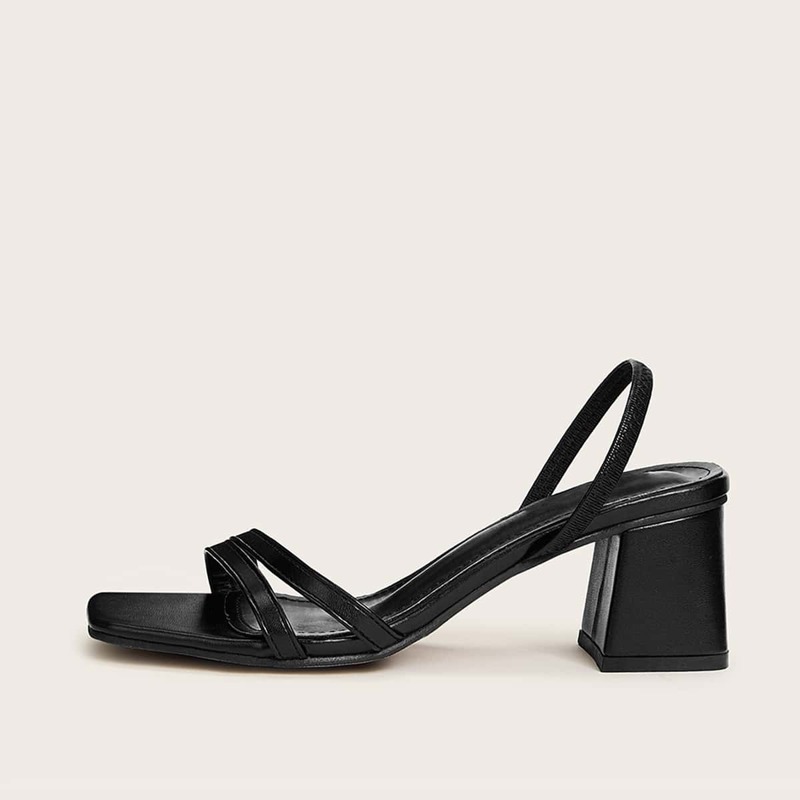 Open Toe Slingback Chunky Heels, Black