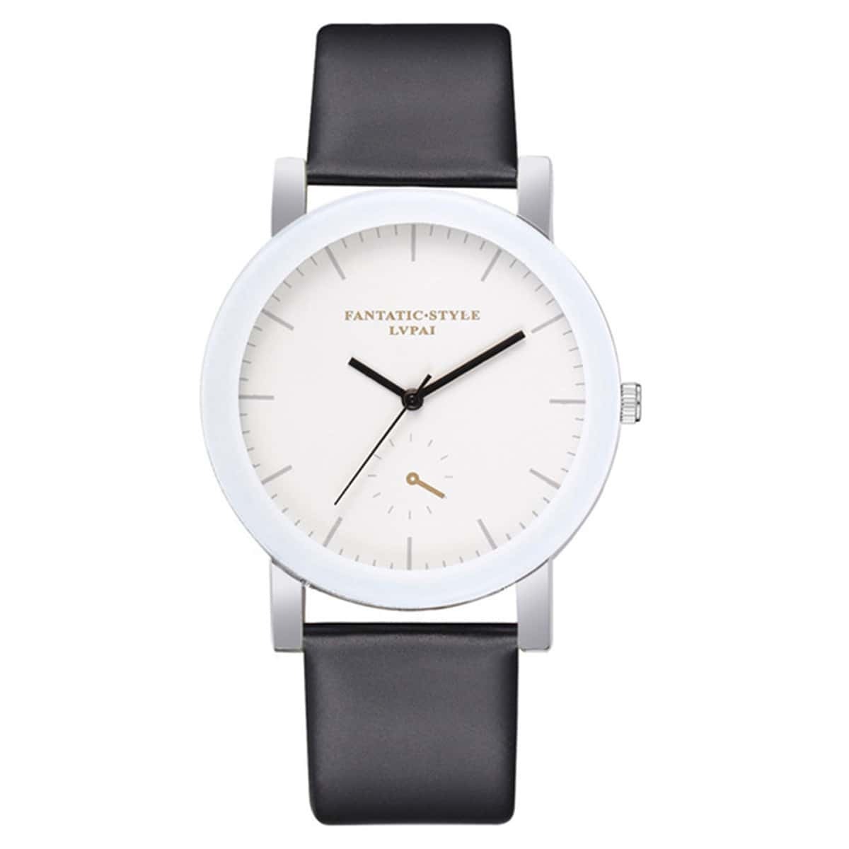 

Leather Strap Round Dial Pointer Quartz Watch