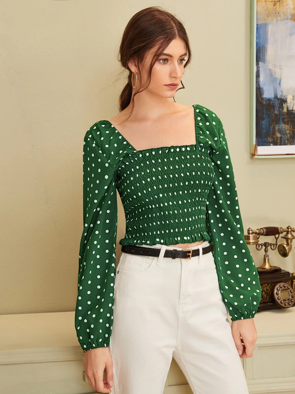 polka dot square neck top