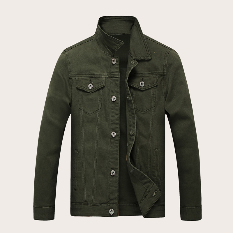 

Guys Single Breasted Pocket Denim Jacket, Army green