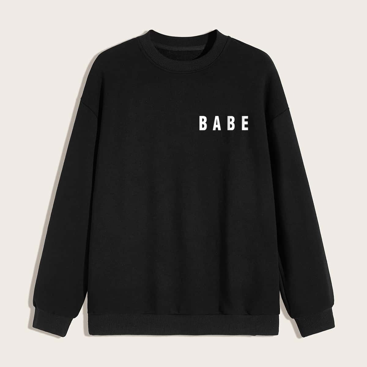 

Guys Drop Shoulder Letter Print Sweatshirt, Black