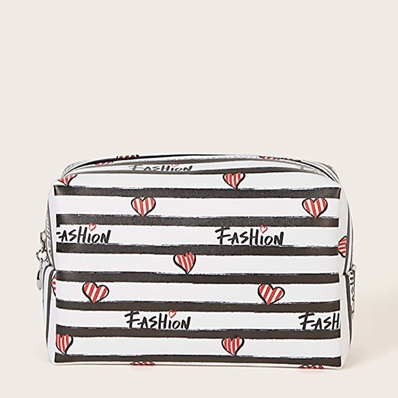 

Striped & Heart Pattern Makeup Bag, Multicolor