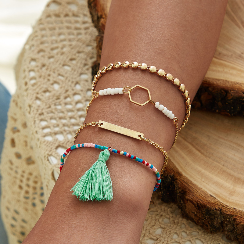 

Tassel & Geometric Decor Bracelet 4pcs, Multicolor