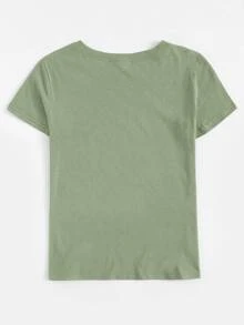 Camiseta de cuello redondo con estampado de letra - verde menta - Ver 2