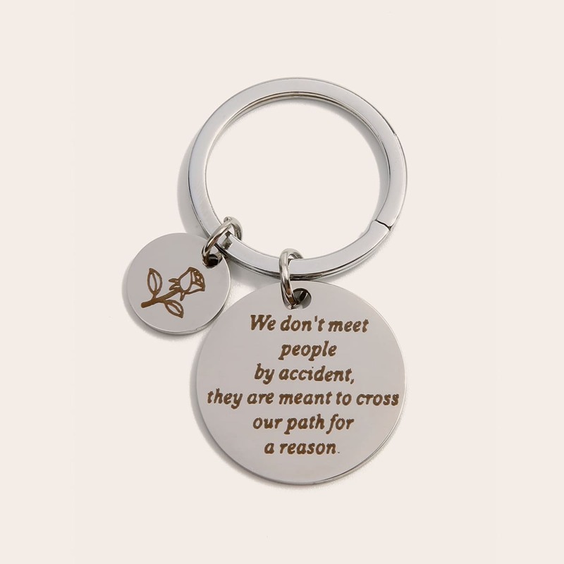 

Slogan Decor Charm Keychain, Silver