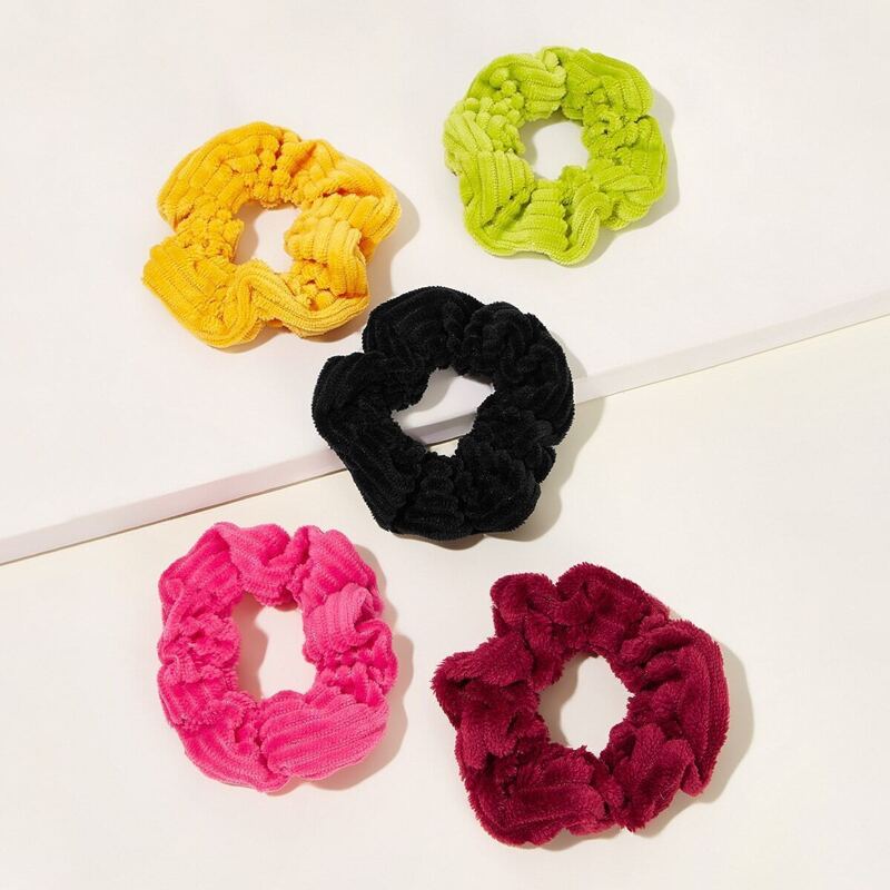 

5pcs Velvet Scrunchies, Multicolor