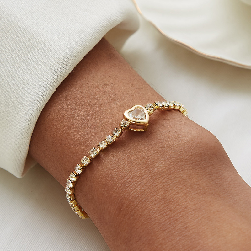 

Rhinestone Decor Heart Bracelet 1pc, Gold