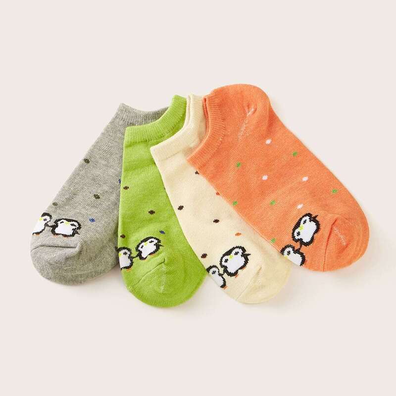 

4pairs Penguin Pattern Socks, Multicolor