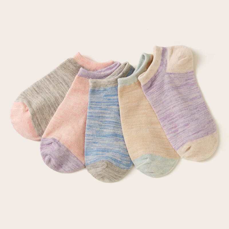 

5pairs Two Tone Ankle Socks, Multicolor