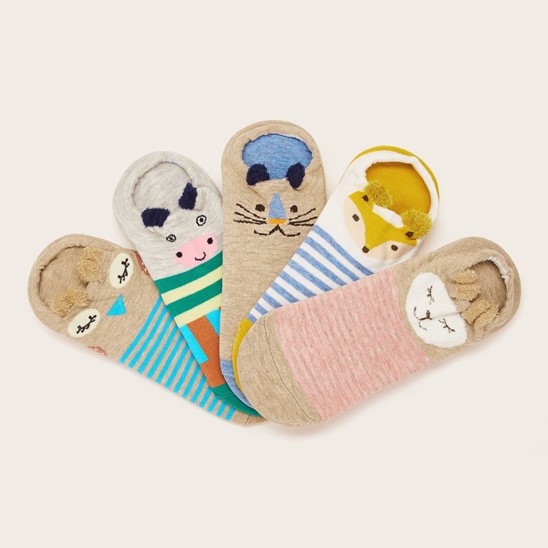 

5pairs Cartoon Pattern Invisible Socks, Multicolor