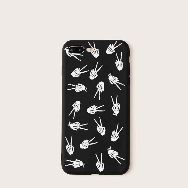 

Skull Hand Victory Sign Pattern iPhone Case, Black and white