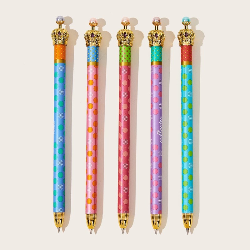 

1pc Random Polka Dot Print Crown Ballpoint Pen
