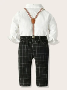 SHEIN 男小童領結上衣帶格紋長褲正裝套裝