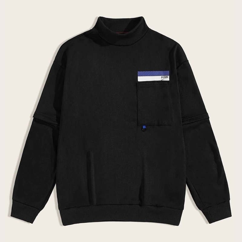 

Guys Pocket Front Stand Collar Sweatshirt, Black