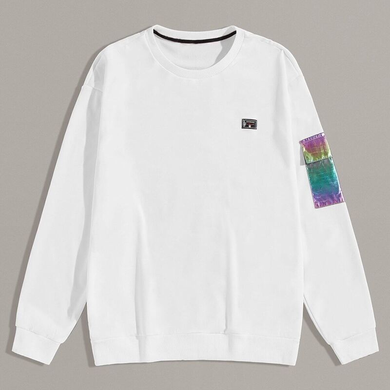 

Guys Figure Print Back Patched Sweatshirt, White