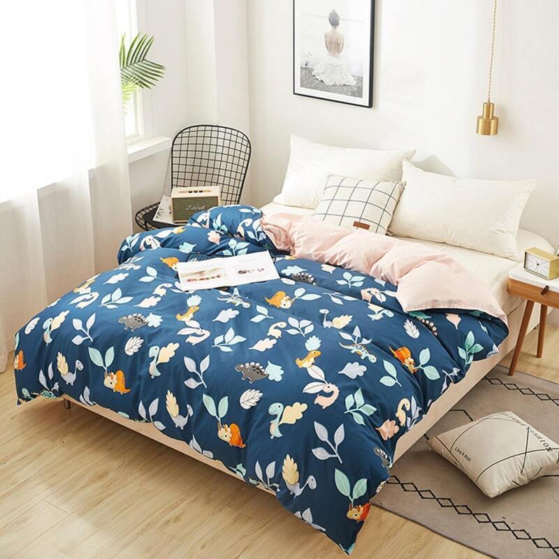 

Cartoon Dinosaur & Leaf Print Sheet Set, Navy