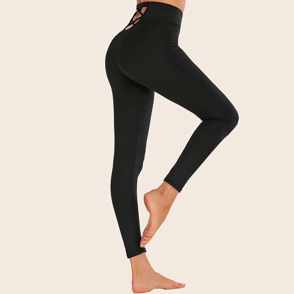 

Solid Criss Cross Back Leggings, Black