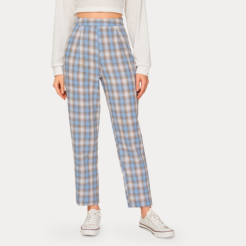 

Tartan Straight Leg Pants, Blue