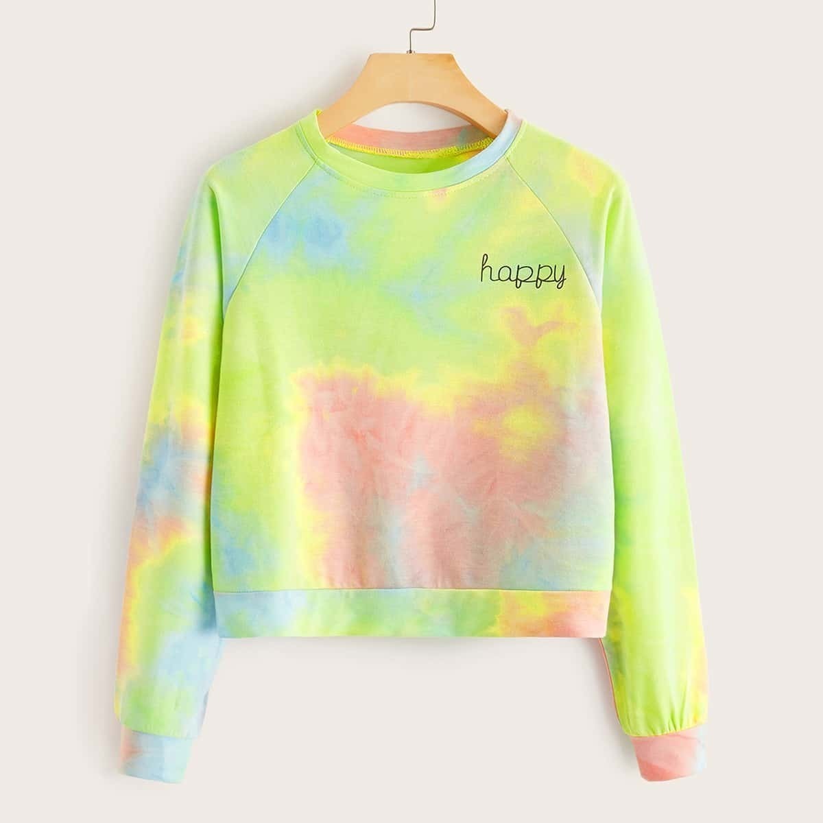 

Tie Dye Letter Print Raglan Sleeve Sweatshirt, Multicolor