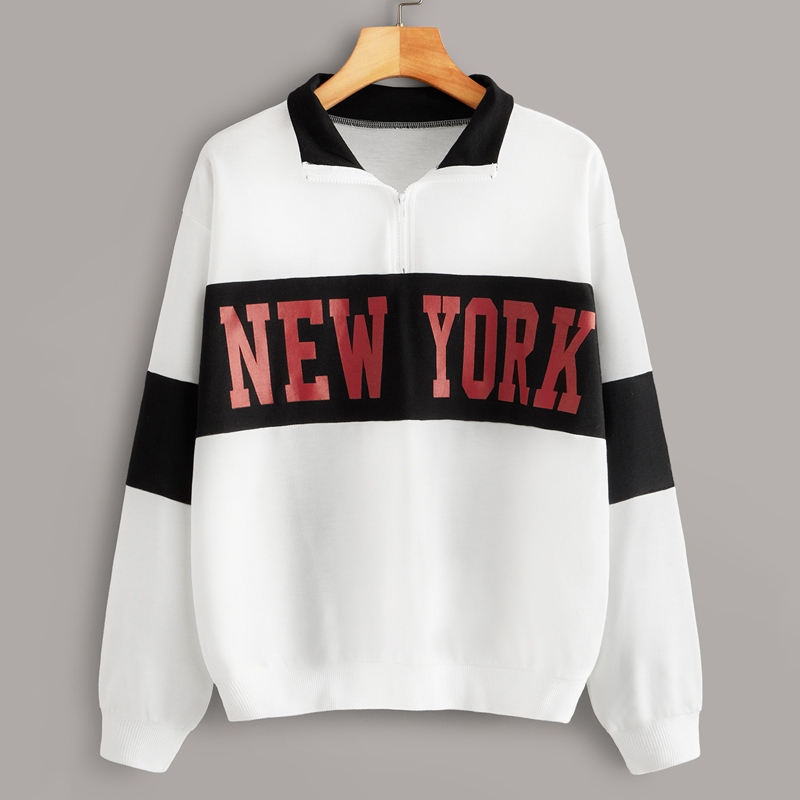 

Contrast Panel Letter Print Sweatshirt, Black and white