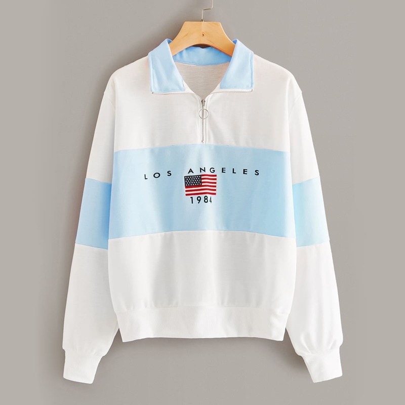 

Contrast Panel Letter Print Sweatshirt, White
