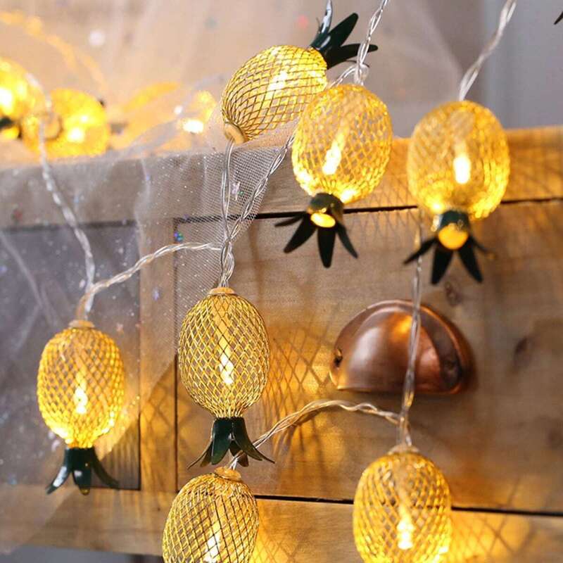

10pcs Iron Pineapple Shaped Bulb String Light, Gold